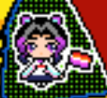 A character from demonslayer holding an lgbtq+ flag