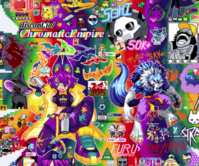 The Chromatic Empire's wavy rainbow pattern on canvas 70.