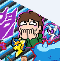 Edd giggling, covered up ship art