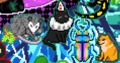 From left to right, Opossum, clown cat, beetle, cheems