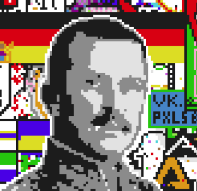 An example of a picture of someone that had its colors automatically converted to Pxls' limited palette by a program causing it to lose most of its detail.