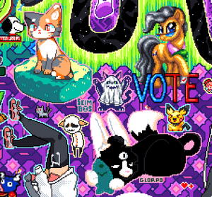 Canvas 84 art, the grass cat was defiddled by Arinnnnnnn, the ghost cat was suggested by Zombie812 and converted by Arinnnnnnn, the Glropo cat was drawn by Bongus