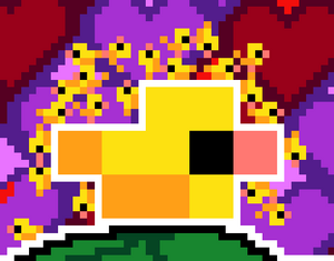 Many chimkens around a large chimken on canvas 87.